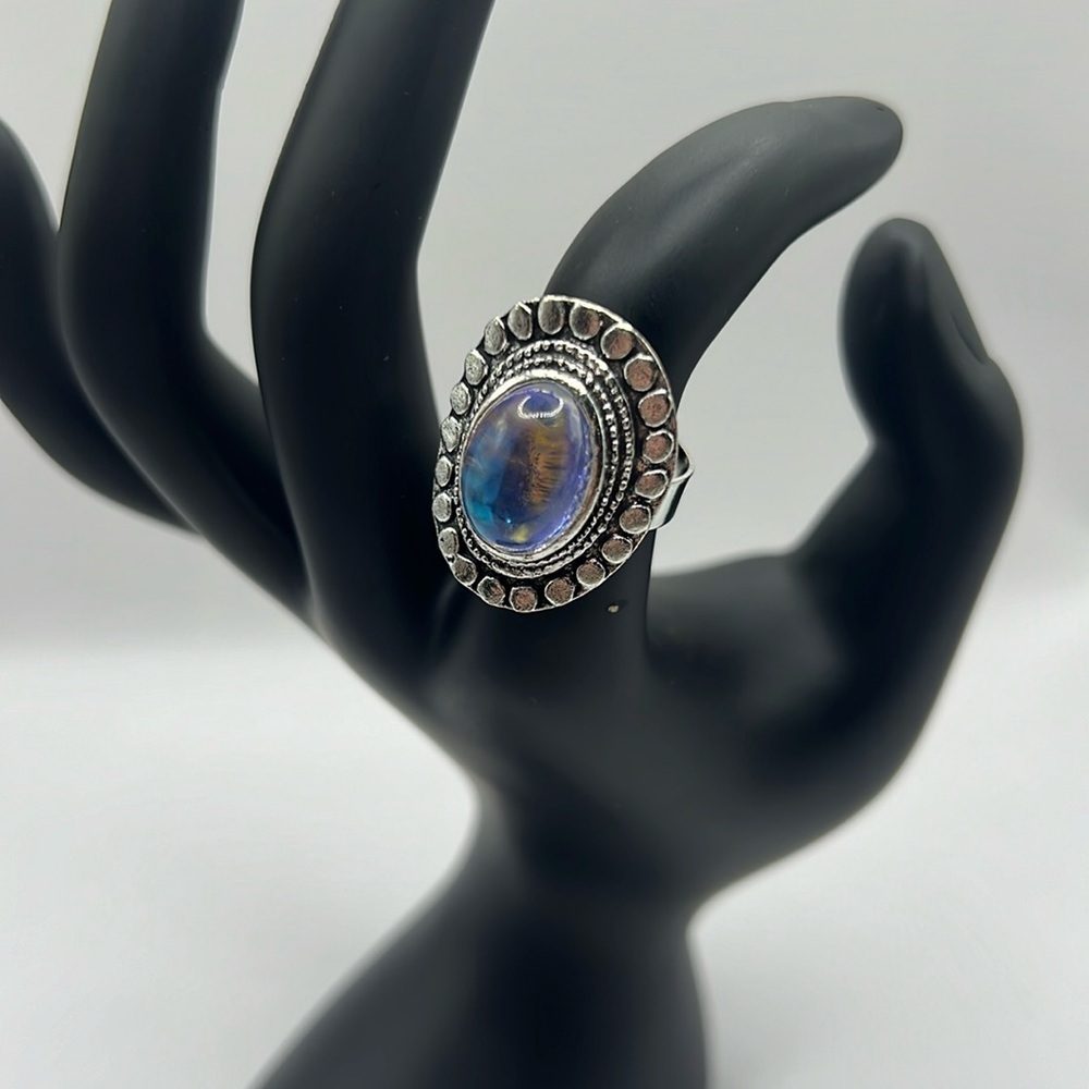 NEW Vintage Shiny Aura Moonstone Oval Adjustable Ring